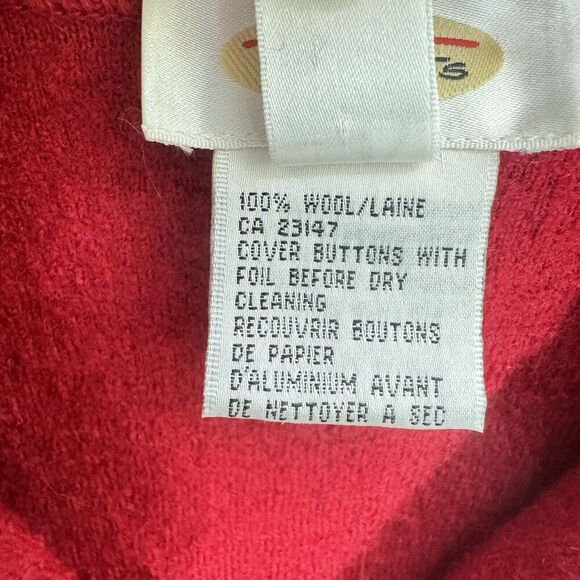 Talbots Red Boiled Wool Jacket Coat Sz Medium Lightweight 4 Button Pockets Scarf - Picture 15 of 16